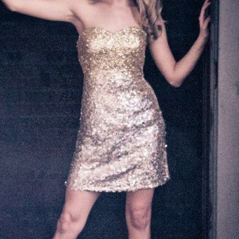 Gold Silver Sequin Ombré Le Gala Tony Bowls Dress